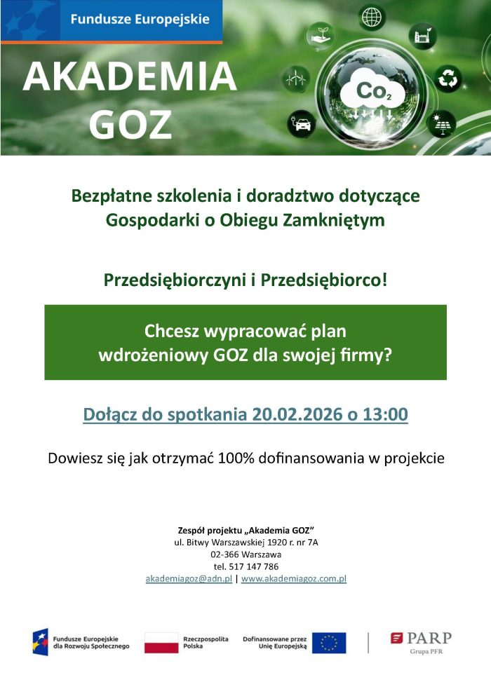 Miniaturka artykułu Zaproszenie dla przedsiębiorców do udziału w projekcie Akademia GOZ