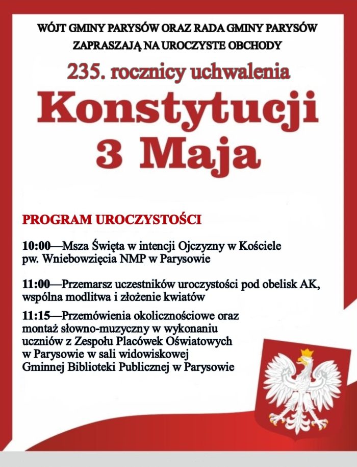 Miniaturka artykułu Obchody 235. rocznicy uchwalenia Konstytucji 3 Maja w Parysowie
