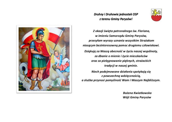 Miniaturka artykułu Życzenia dla strażaków z terenu Gminy Parysów