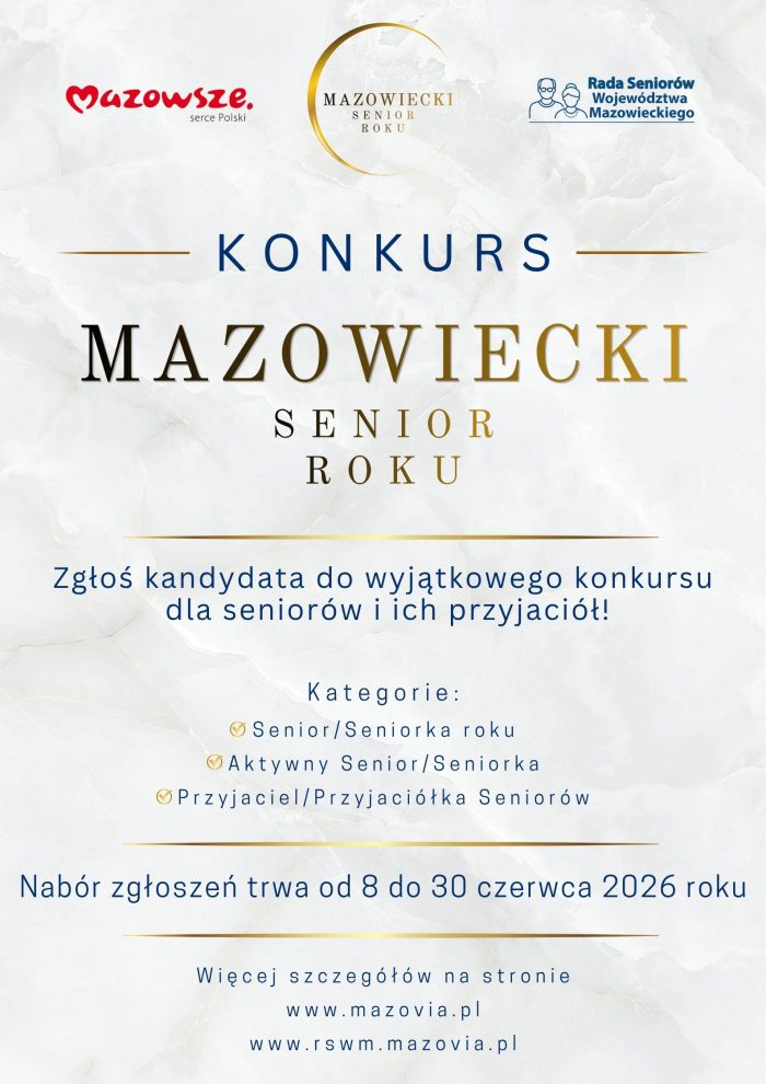 Miniaturka artykułu Mazowiecki Senior Roku 2026 – zgłoś kandydata z Gminy Parysów!